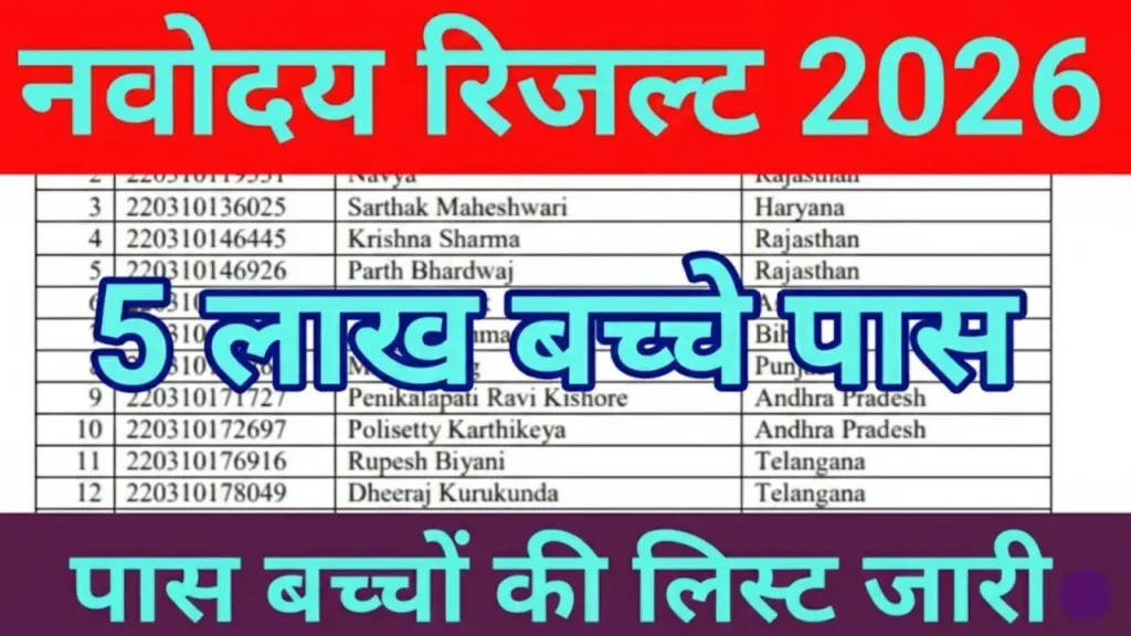 JNV Class 6 Result Live 2026